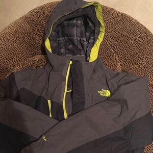 The North Face kid’s Triclimate Charcoal and yellow Jacket